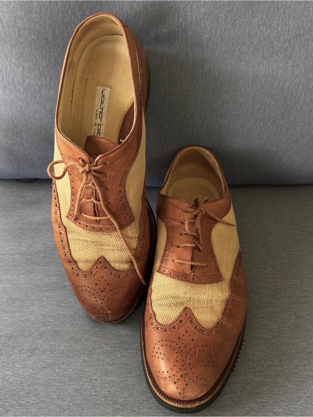Walter Genuin Italian Leather Fabric Wingtip Brogue Spectator Golf Oxfords 10.5M